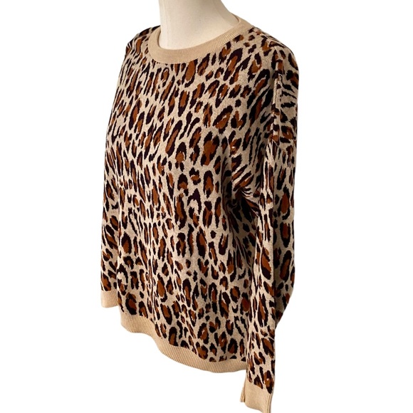 H&M LEOPARD PRINT SWEATER BACK ZIP CREWNECK SOFT SWEATER RIBBED CUFFS MEDIUM - Picture 8 of 14